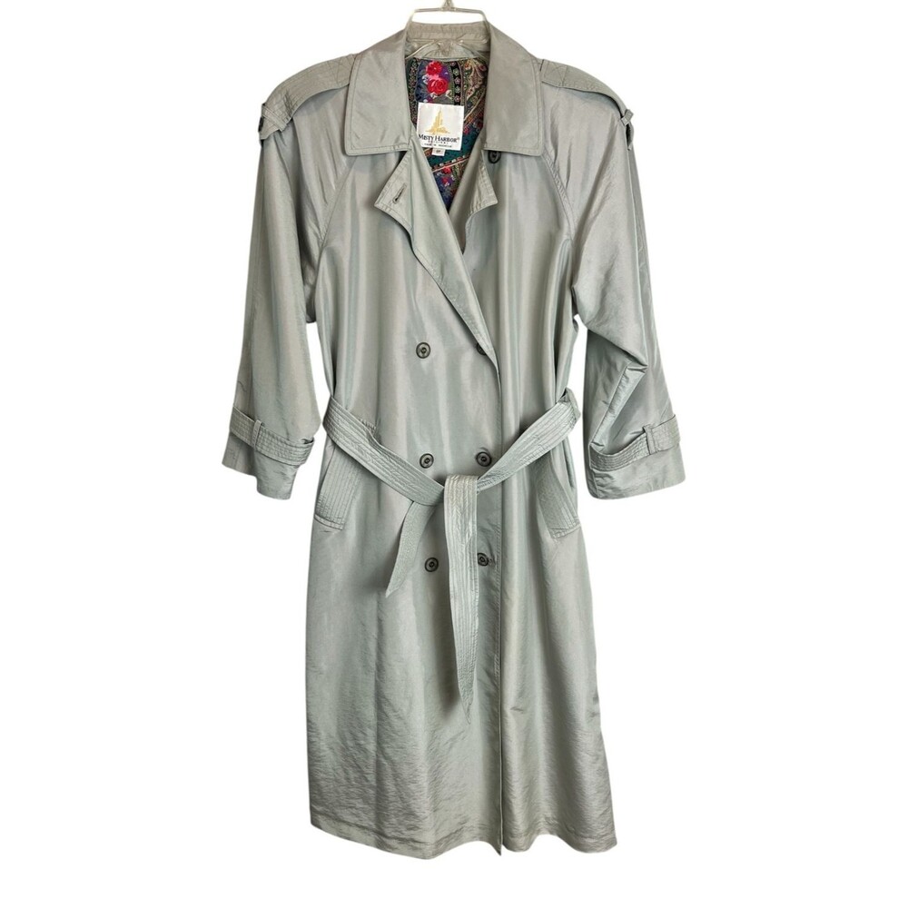 Misty Harbor Women's Gray Shimmer Double Breasted Trench Style Coat 8P Spring